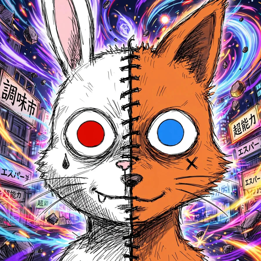 Neon HOSHOKU split rabbit and fox form
